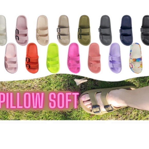 Slides for Women/ Men Double Buckle Adjustable Thick Sole Pillow Slippers - Picture 1 of 6